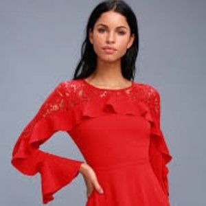 Secret Kiss Red Lace Long Sleeve Dress